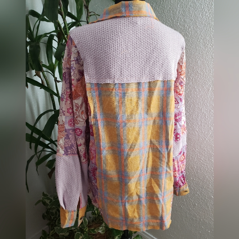 POL Multicolor Patchwork Plaid Shirt Size M - Picture 4 of 11
